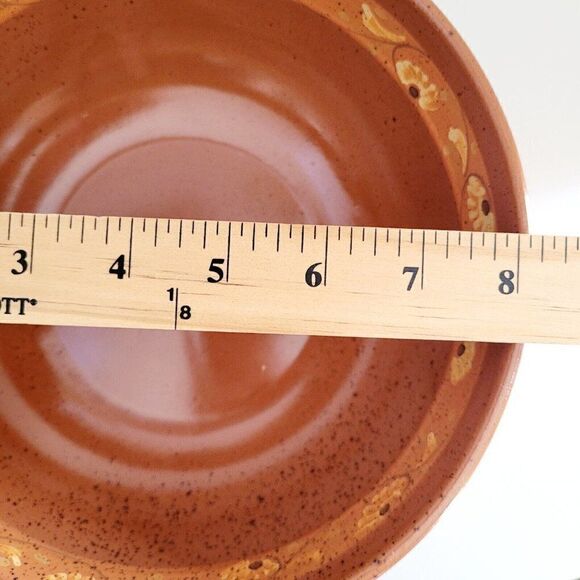 Terra Cotta Serving Bowl Hand Painted Floral Glazed Food Safe Stoneware 8" - Picture 5 of 9